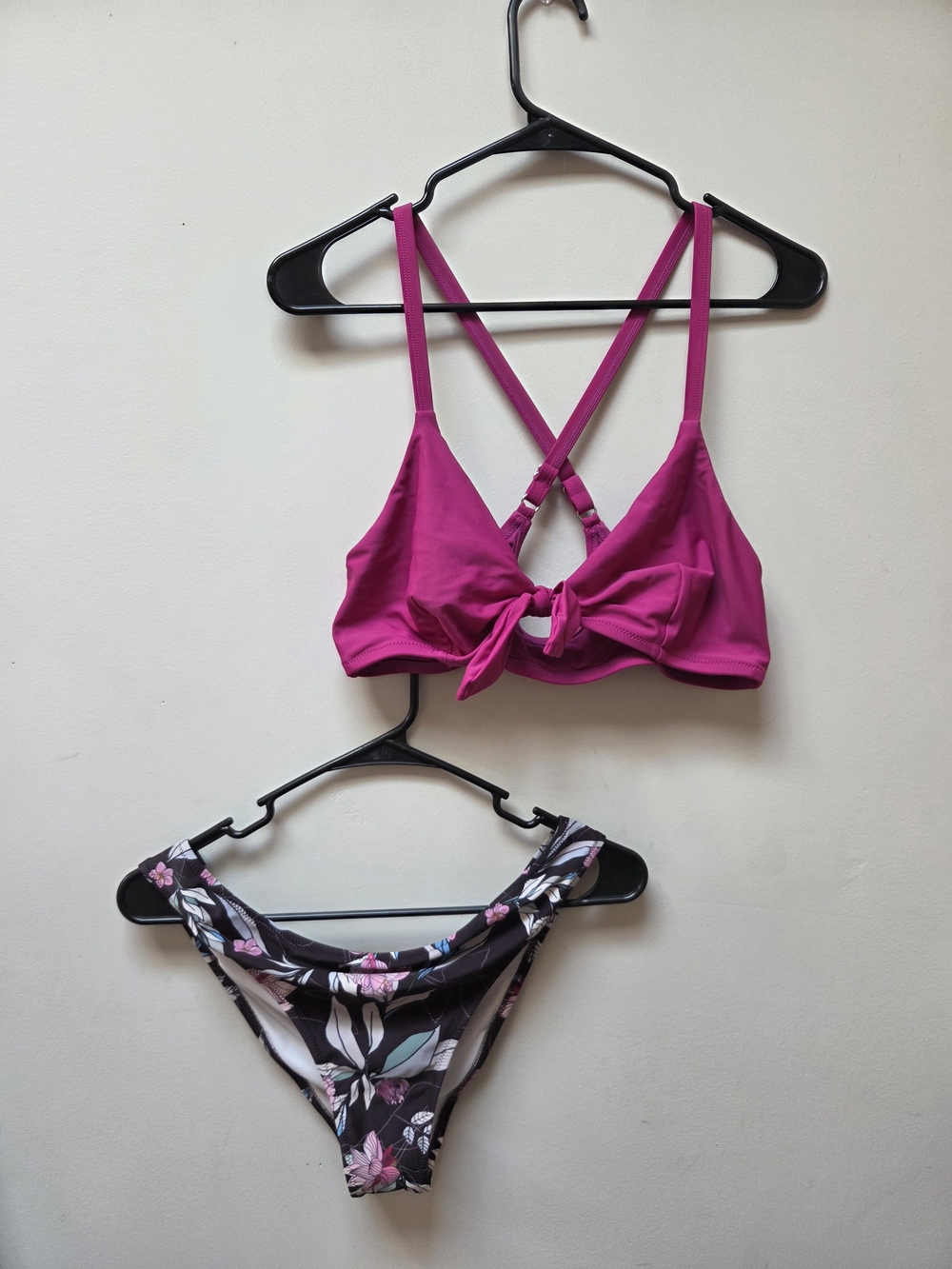 Women’s Magenta Tie-Front Bikini Top and Floral Bottom Swim Set